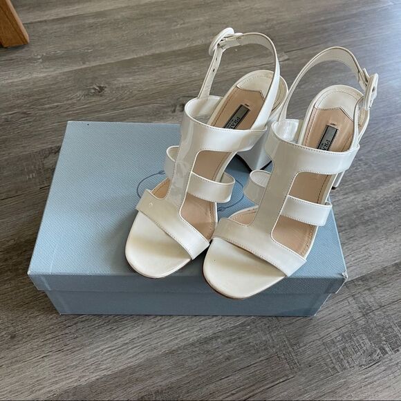 Prada White Box Patent Caged 85mm Sandals - Picture 2 of 12